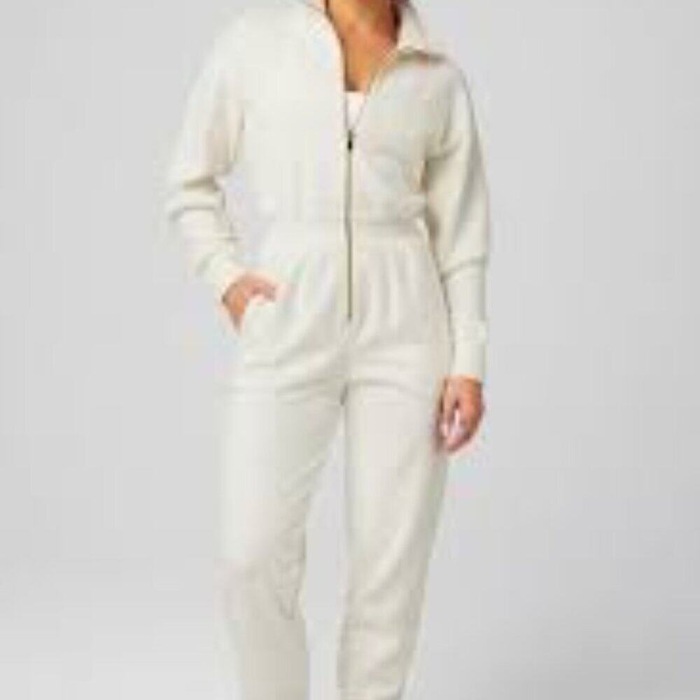 Fabletics Cozy Cord Women's 2XL Cream Zip-Up 3 Pocket One Piece  Soft Jumpsuit